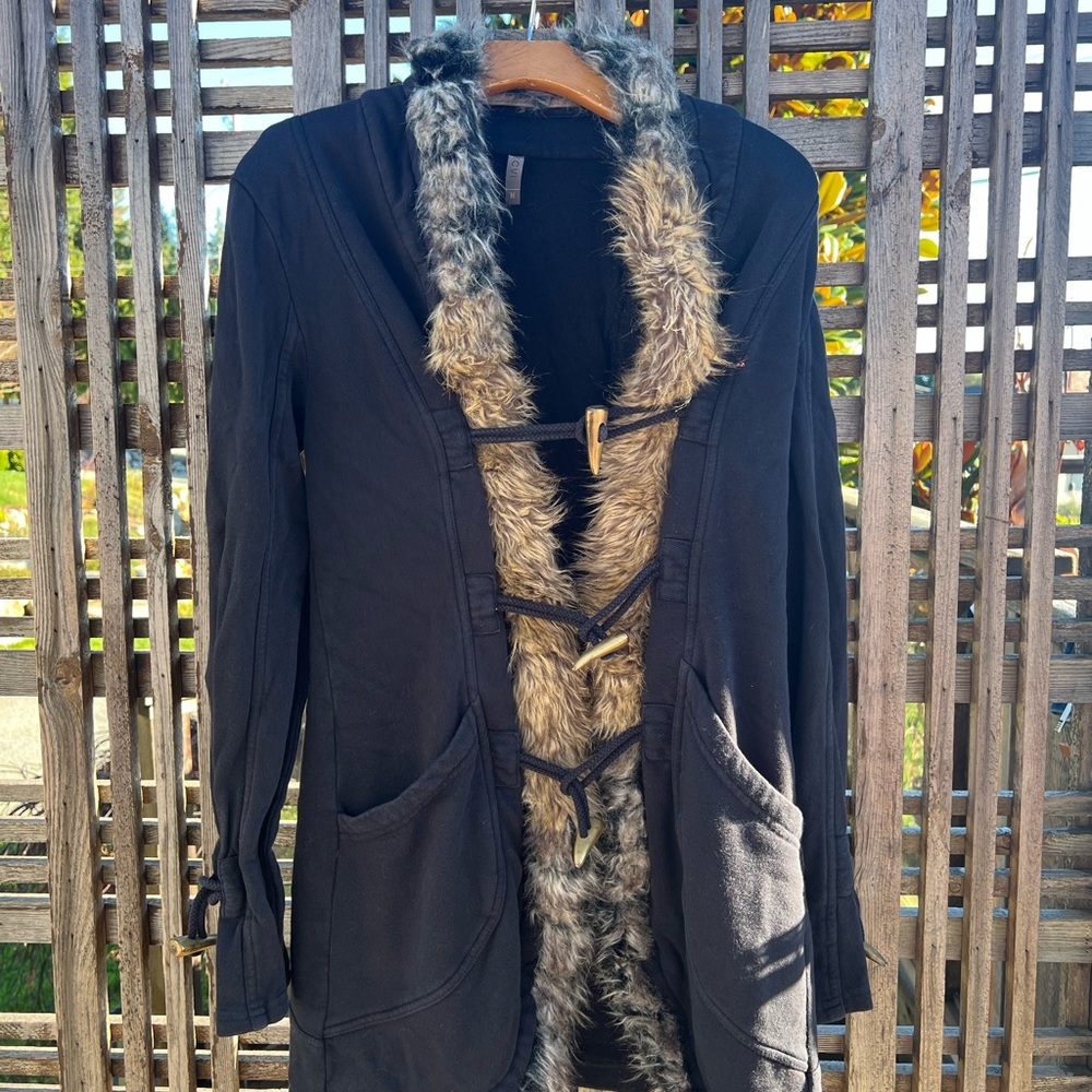 XCVI Black Jacket with Faux Fur Detail